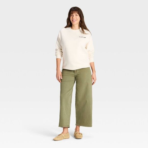 Under The Belly Sailor Wide Leg Maternity Jeans -  Olive Green - Picture 3 of 4